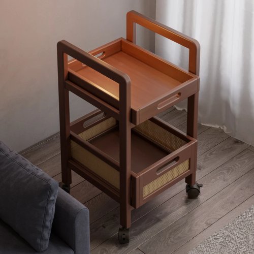 Troli Vintage Beroda Meja Samping Sofa, Kabinet Penyimpanan Mini untuk Ruang Tamu, Pengatur Teh dan Camilan