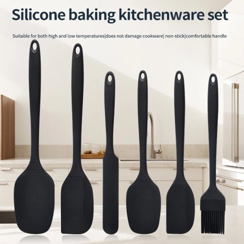 Conjunto de utensílios de cozinha de silicone de 6 peças, espátula, raspador de creme, pincel de óleo, ferramentas de pastelaria
