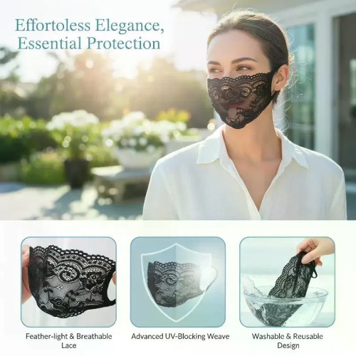 Lace Anti-UV Face Mask, Breathable Dust-Proof Sun Cover with Ear Loops