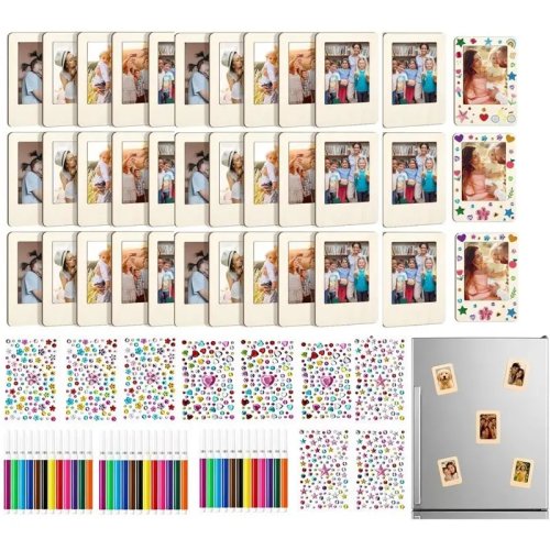 ชุดกรอบรูปไม้ DIY ยังไม่เสร็จ 36 ชิ้น แม่เหล็กติดตู้เย็น ทาสีได้