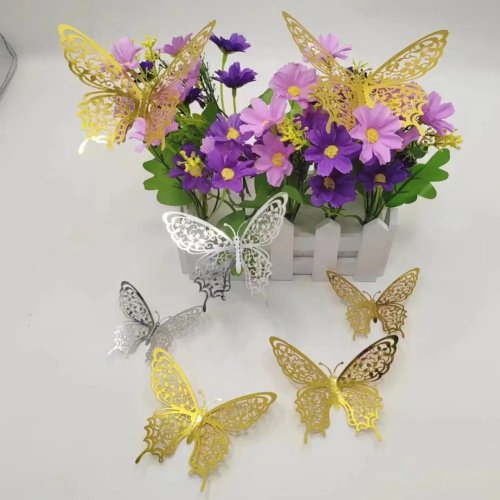 12 Pièces Décor Mural Papillon 3D, 3 Tailles, Autocollants Muraux Amovibles pour Chambre d'Enfant, Topper de Gâteau d'Anniversaire