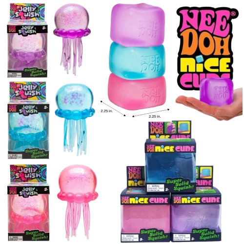Nee Doh Qualle & Würfel Squishy Spielzeug – Weiches Anti-Stress-Knetspielzeug, Sensorisches Fidget-Toy für Kinder und Erwachsene