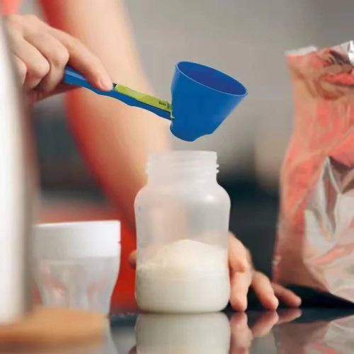 Sendok Takar dan Corong Geser 2-in-1 dari Plastik PP, Bebas Kotor, untuk Bubuk Protein dan Susu, Peralatan Dapur