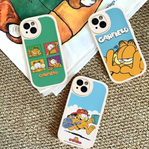 Coque de téléphone classique animée chat orange Garfield pour iPhone 16 15 14 11 12 13 Pro Max Plus dos en cuir