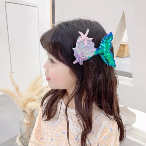 Pinces à cheveux pour enfants, design sirène et oreilles de chat, scintillantes à sequins, douces et sans dommage pour l'école