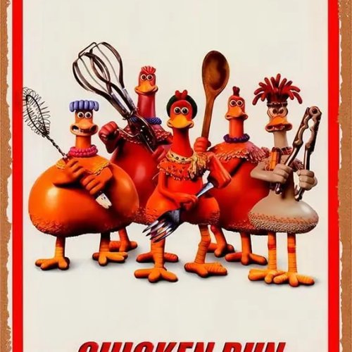 Insegna in metallo retrò – Poster del film Chicken Run, decorazione per bar casa negozio, insegna caffè vintage, regalo, 8x12 pollici