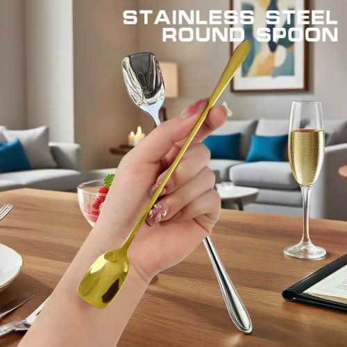 Stainless Steel Long Handle Korean Tableware Spoon, Thick, for Stirring and Dining