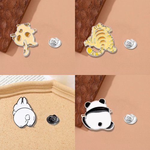 Creative Duck Enamel Brooch Cartoon Potted Animal Butterfly Cat Metal Badge Punk Pin Jewelry Gift for Friends