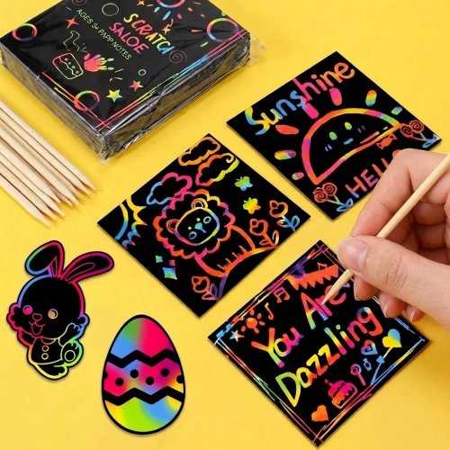 Papel rasca arcoíris para manualidades para niños - Útiles escolares y relleno de canastas de Pascua