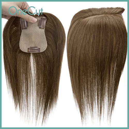 Postizo para mujer, encaje suizo, 7x11cm, 25cm liso, base de seda, 3 pinzas, cabello real Remy, rubio