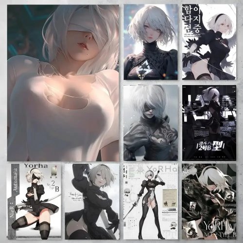 2B YoRHa No.2 Type B Poster - Zelfklevende waterdichte muursticker voor café, bar, kamer