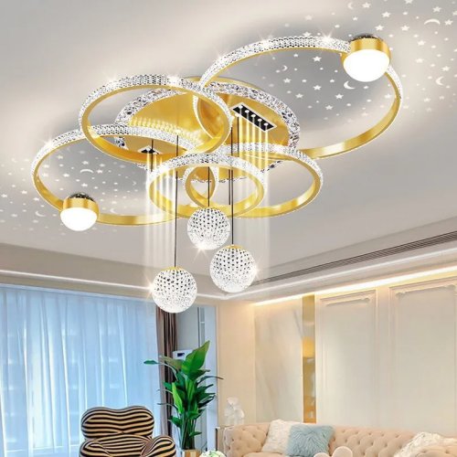 Zeal Lighting 원형 LED 천장등 거실용, 따뜻한 조명, 별이 빛나는 하늘 디자인, 골드/블랙/화이트