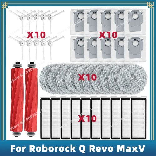 Replacement Parts for Roborock Q Revo MaxV / Pro – Side Brush, HEPA Filter, Mop Cloth, Dust Bag