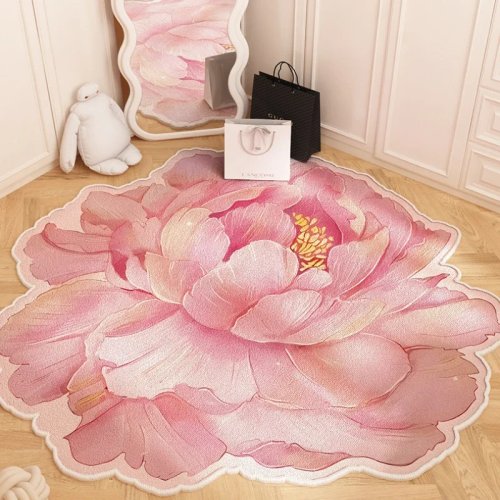 Tapis en peluche de luxe en forme de fleur pour chambre, grand tapis nordique pour salon et entrée