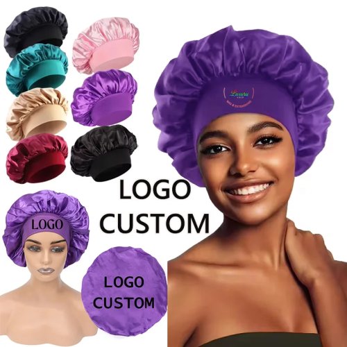 Cuffia di raso per la cura dei capelli, cuffia da notte per donna, logo personalizzato, cuffia setosa, accessori per parrucche