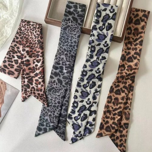 Pañoleta de leopardo para mujer, multiusos: para el cabello, para bolsa y como pulsera