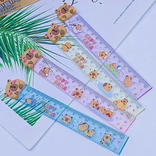 Set de 4 règles Capybara mignonnes, règles droites pour école/bureau, cadeau de papeterie coréenne