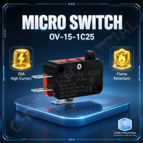 CHIMU Industrial eindschakelaar OV-15, zilveren contacten, automatische reset, NPN/PNP, DC/AC, modellen 151-156-1C25