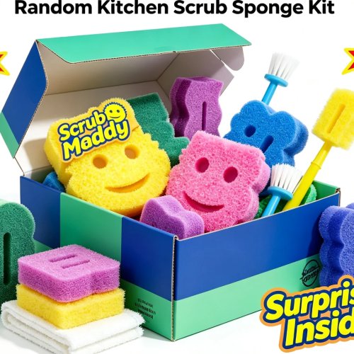 Kotak Misteri Spons Cuci Piring - Spons Gaya Scrub Daddy Acak dan Sarung Tangan Nitril untuk Membersihkan Peralatan Rumah Tangga