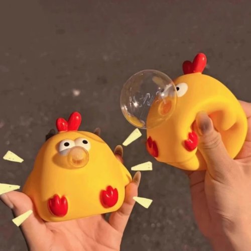 Pollo lindo apretable que lanza burbujas - Juguete sensorial para aliviar estrés y ansiedad