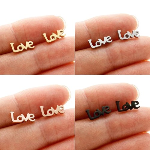 Retro English Alphabet Love Stud Earrings, Stainless Steel, Simple and Unique