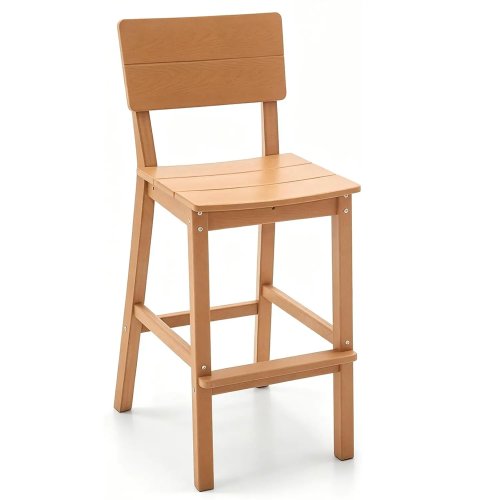 Tabouret de Bar Extérieur HDPE, Chaise Haute de Terrasse, Tout Temps, Aspect Bois, Ergonomique, Repose-pieds, Acier Inoxydable 304, Personnalisable