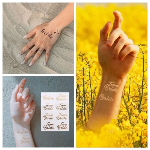 Tatuagens temporárias douradas para festa – Tatuagens de noiva impermeáveis para noiva e damas de honra