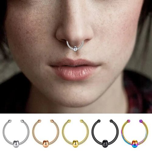 Aro de Septum Falso de Metal Gótico - Clip Nasal sin Perforación, Geométrico con Cuentas