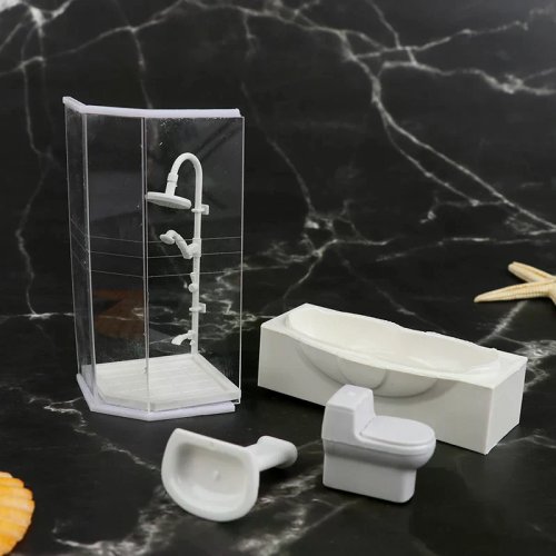 Set Kamar Mandi Miniatur Rumah Boneka 1:25 - Shower, Toilet, Bathtub, Wastafel, Mainan Model