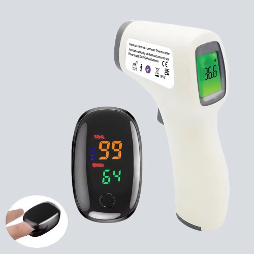 Set de termómetro médico y oxímetro portátil - Termómetro de oído infrarrojo sin contacto para niños y adultos, medidor de temperatura corporal y oxígeno en sangre