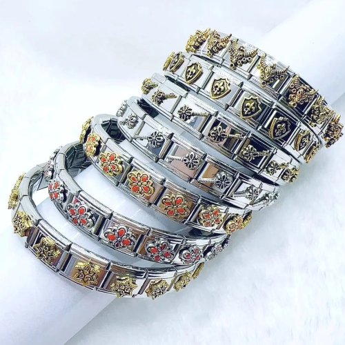 สร้อยข้อมือเหล็กกล้าไร้สนิมสไตล์อิตาลีวินเทจ ลายดอกไม้สี่กลีบและดาวหกแฉก ของขวัญยูนิเซ็กซ์