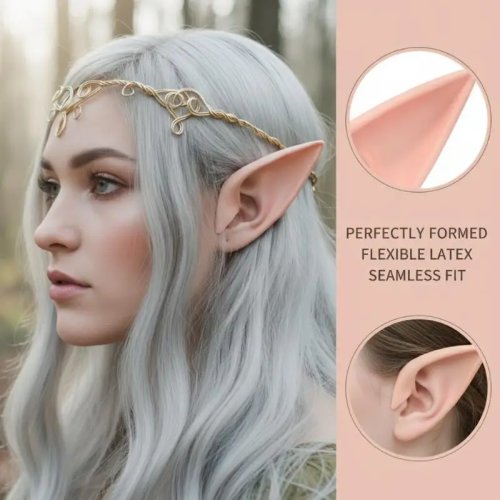 Oreilles d'elfe et crocs de vampire en latex souple, non toxique, aspect réaliste, confortables pour Halloween et cosplay