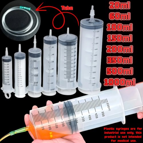 Grande siringa di plastica resistente (100-1000 ml) per estrazione olio, laboratorio, colla, irrigazione e veterinaria