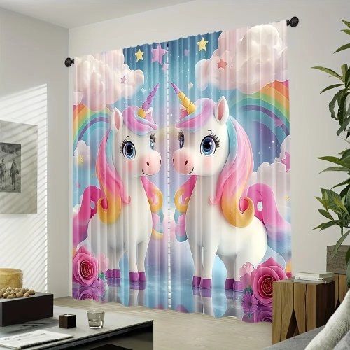 2 Pièces Rideaux à Impression Numérique, Licorne Arc-en-ciel Fantastique pour Enfants, Traitements de Fenêtre pour Salon et Chambre, Décoration de Maison