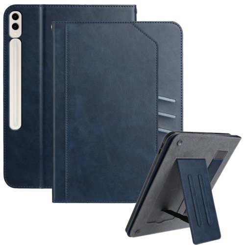 Samsung Galaxy Tab S10+ / S9+ / S9 FE+ 対応 スタンドケース オートスリープ/ウェイク PUレザー タブレットカバー ウォレット＆ハンドストラップ付き - ブルー