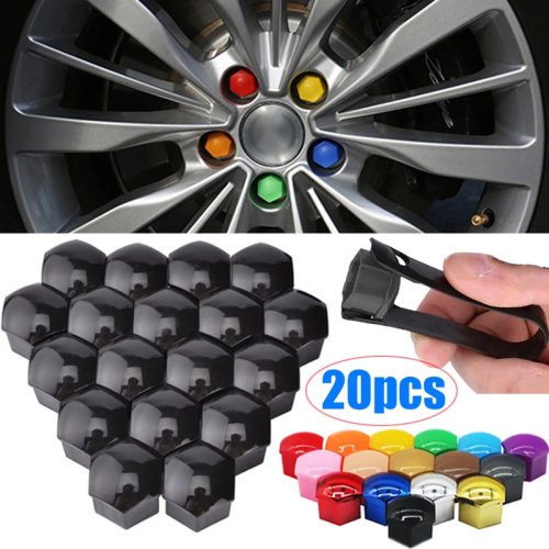 20 pièces Capuchons d'écrous de roue de voiture, 17/19/21 mm, noir, protection de boulon de pneu