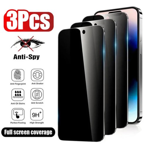 3 Pcs Anti-Spy Privacy Screen Protector untuk iPhone 17 16 15 14 13 12 11 Pro Max, Kaca Tempered, Cocok untuk iPhone 13 Mini 14 Plus 14 Pro 15 16e
