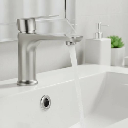 Vòi nước inox cho phòng tắm, tay gạt đơn, chống rò rỉ, chống gỉ, lắp trên mặt bàn