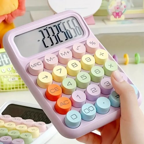 Calculadora mecânica de teclado, 12 dígitos, cor candy fofa, para escritório, sem pilhas