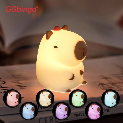 GGbingo مصباح ليلي لطيف كابيبارا قابل لإعادة الشحن، لمس، سيليكون، خافت الإضاءة لغرفة الأطفال