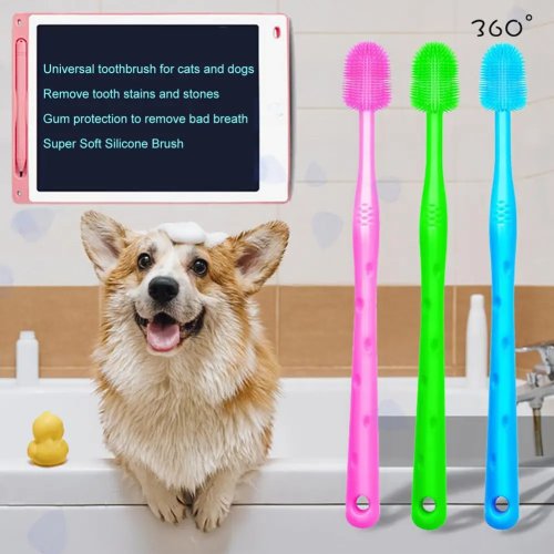 Bàn chải đánh răng đa hướng cho thú cưng, mềm mại cho chó mèo, lông silicone siêu mềm, thoải mái và hiệu quả