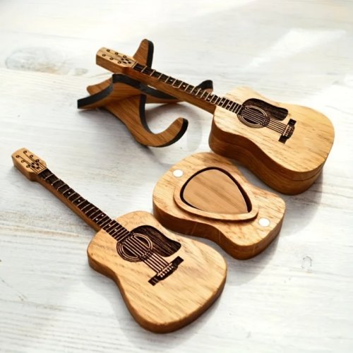 Coffret cadeau pour les passionnés de guitare : médiators gravés + boîte de rangement, cadeau pour la Fête des Pères