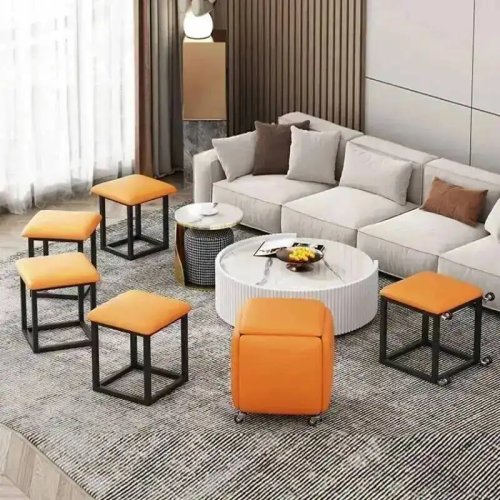Sofa Stool Kreatif 5-in-1, Ottoman Penyimpanan Lipat Gaya Nordic untuk Ruang Tamu