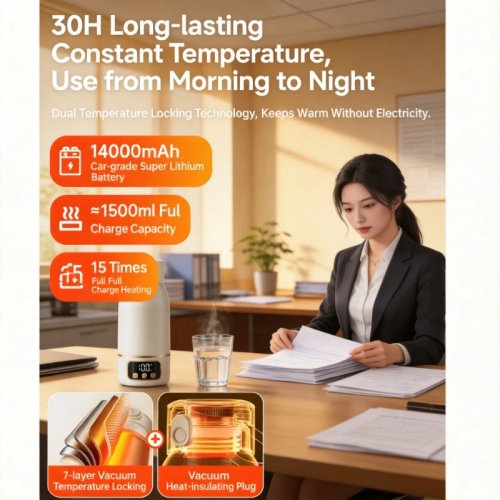กาต้มน้ำไฟฟ้าแบบพกพา 500ml สแตนเลส 316 สำหรับเดินทาง ออฟฟิศ และนอกสถานที่ หม้อชาอเนกประสงค์