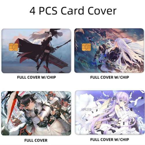 ملصق سكين لبطاقات الائتمان/debit من أنمي Azur Lane - 4 قطع، رفيع جدًا، لا يتلاشى، مضحك