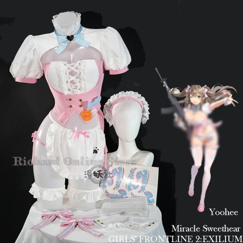 Trang phục Halloween GIRLS' FRONTLINE 2: EXILIUM Yoohee Miracle Sweethear Tóc giả cosplay và váy hầu gái màu hồng cho phụ nữ trưởng thành