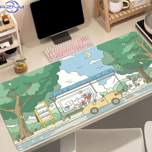 Tappetino per mouse Kawaii con coniglio e pianta verde, antiscivolo, spesso, per gaming e ufficio, grande