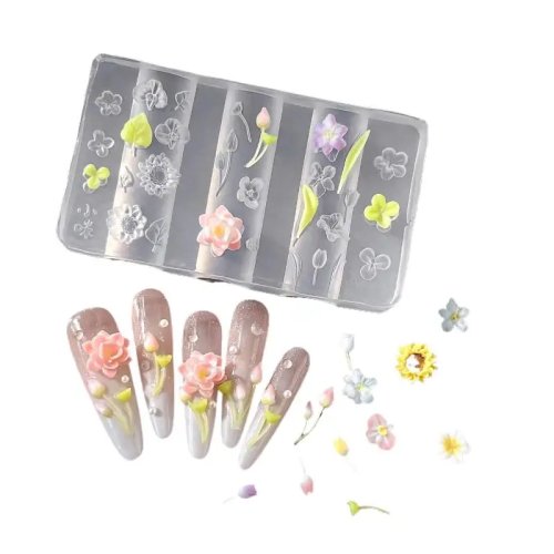 Moule en Silicone Professionnel pour Ongles - Plusieurs Gabarits de Fleurs, Antiadhésif, Réutilisable pour Salon et Décor d'Ongles DIY