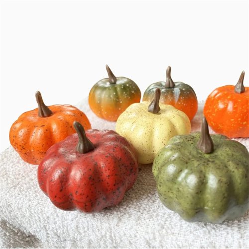 Calabazas mini artificiales de 6 cm de varios colores, decoración de Halloween para hogar y fiesta, adorno de mesa