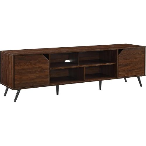 Soporte para TV moderno de madera de nogal con repisas abiertas para 70-80 pulgadas